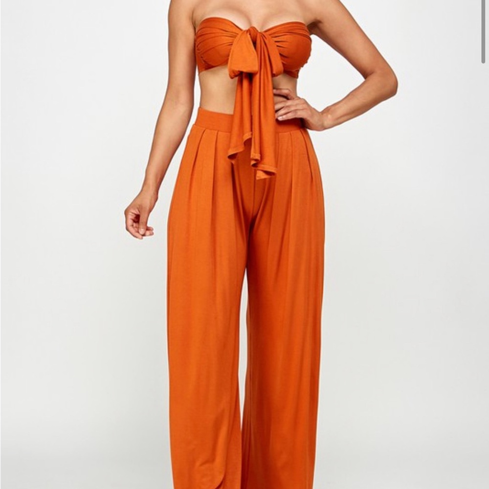 Orange multi-way wearable top/pants (Tube top, Halter top, front tie, back tie)